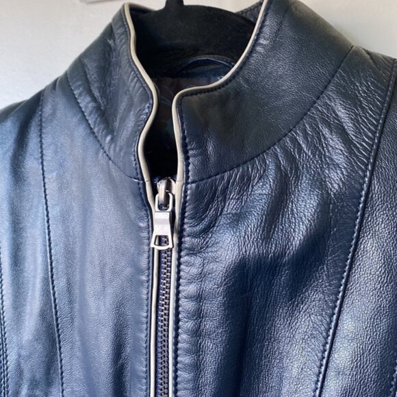 NWOT Rana Piel navy blue leather jacket - Picture 2 of 7